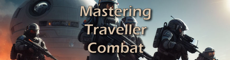  A group of futuristic space adventurers, armed with various weapons, prepare for battle in a sci-fi setting. The diverse team communicates and strategizes to effectively engage in combat in the dangerous universe of the Mongoose Traveller RPG.
