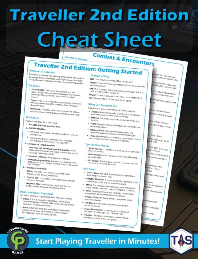 Traveller 2nd Edition Cheat Sheet available at cyborgprime.com and drivethrurpg